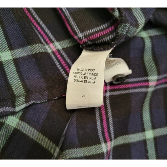 Lucky Brand Henley Popover Rayon Tunic top Plus 2XL Green Plaid Blue Black Prep - Picture 8 of 12